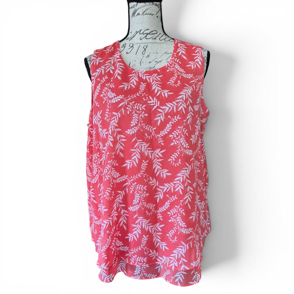 Christina B Pink White Floral Plant Print Flowing Shirt Medium